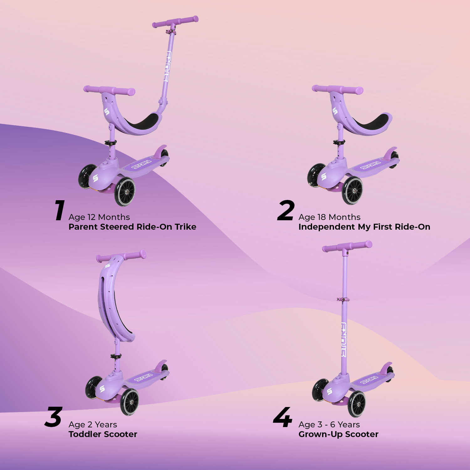 Story 4IN1 LED Kids 3-wheel scooter
