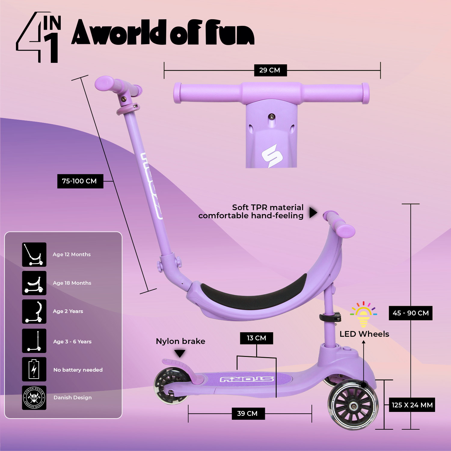 Story 4IN1 LED Kids 3-wheel scooter