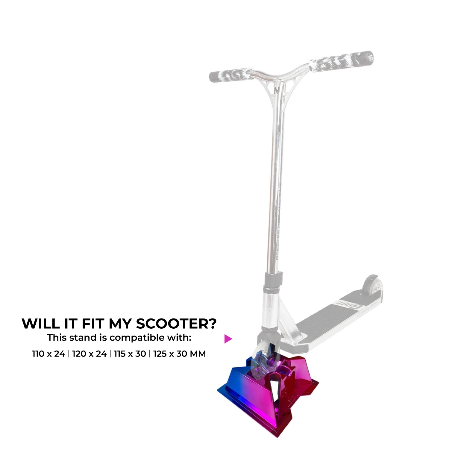 NKD Pro Scooter Stand – Stable stand/holder for 110–125 mm wheels, 24/30 mm width