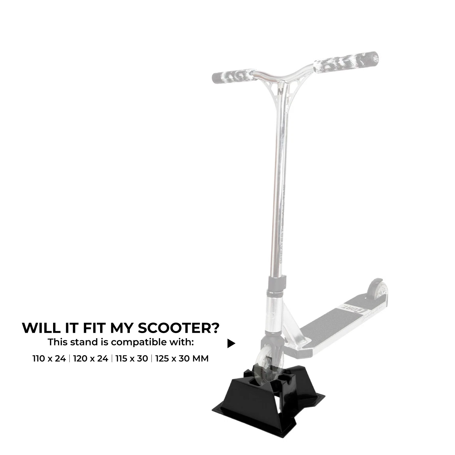 NKD Pro Scooter Stand – Stable holder for 110–125 mm wheels, 24/30 mm width
