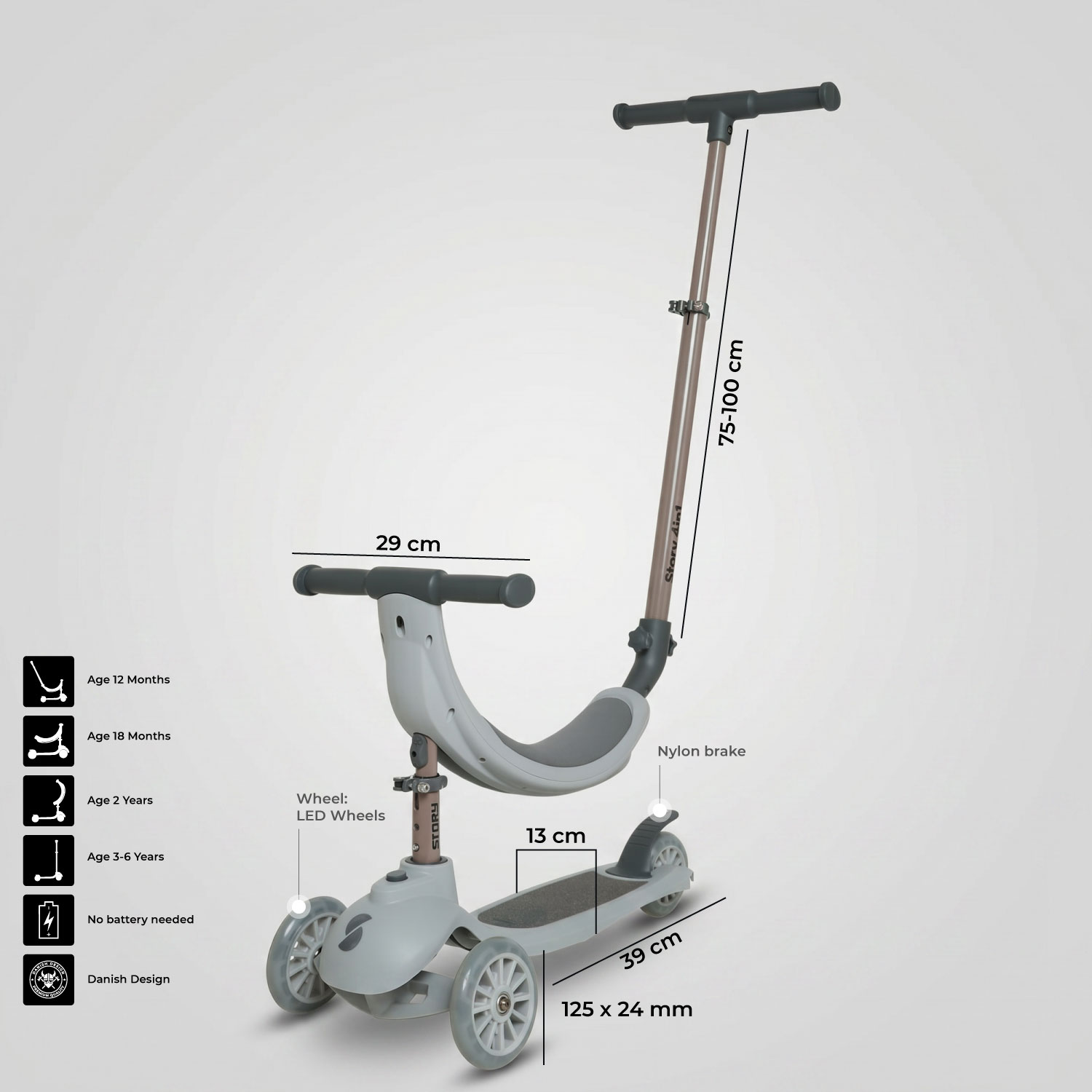 Story 4IN1 LED Kids 3-wheel scooter