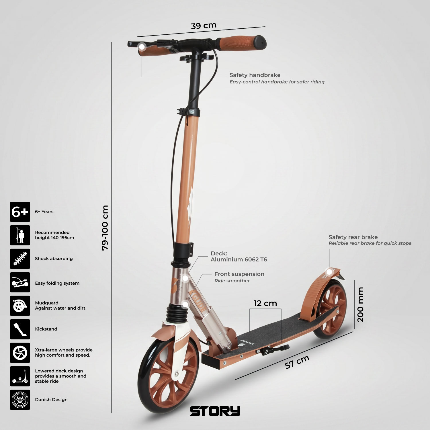 Story GlideX Elite Foldable Commuter Scooter – suspension and hand brake