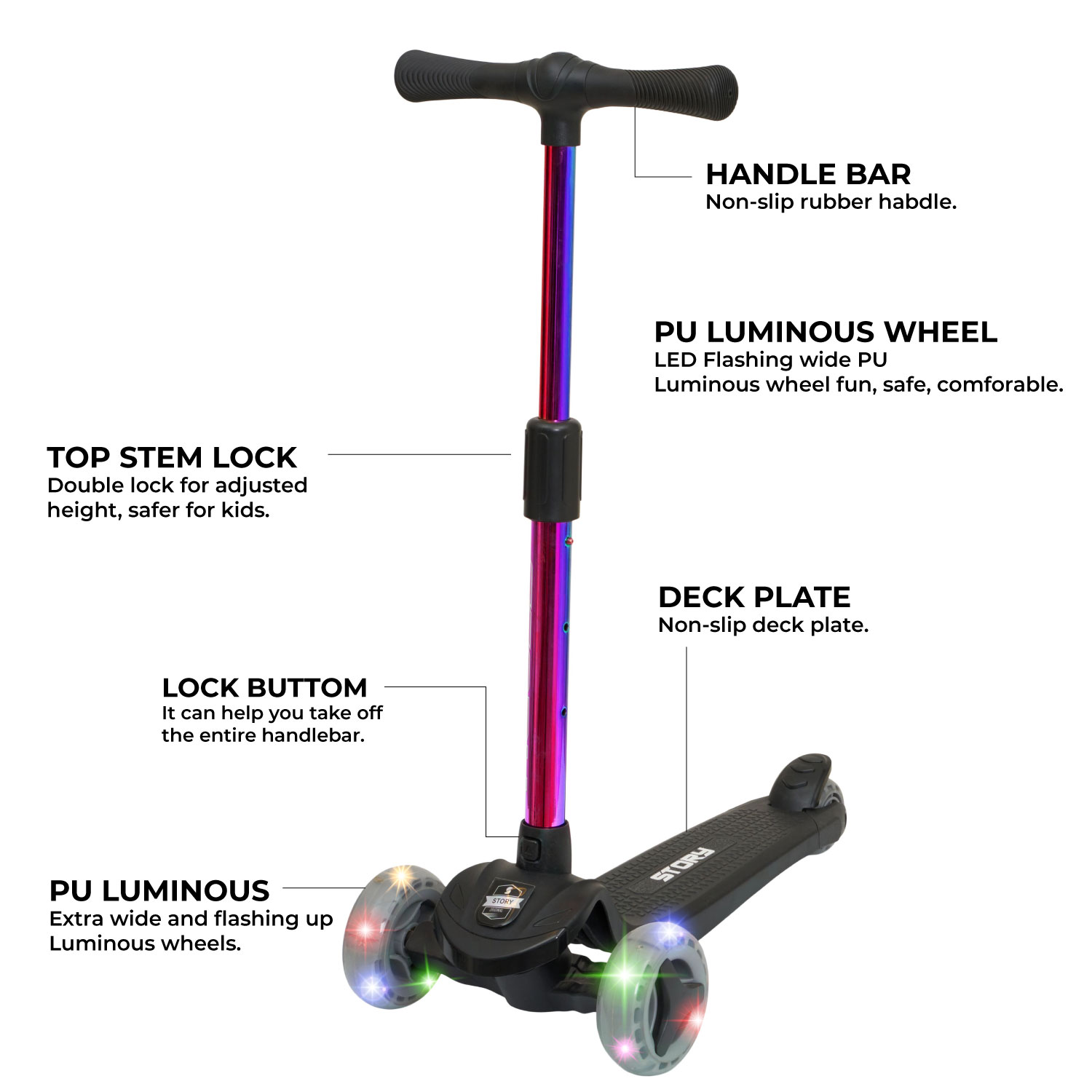 Story Mini Friends LED deluxe 3-wheel kids scooter