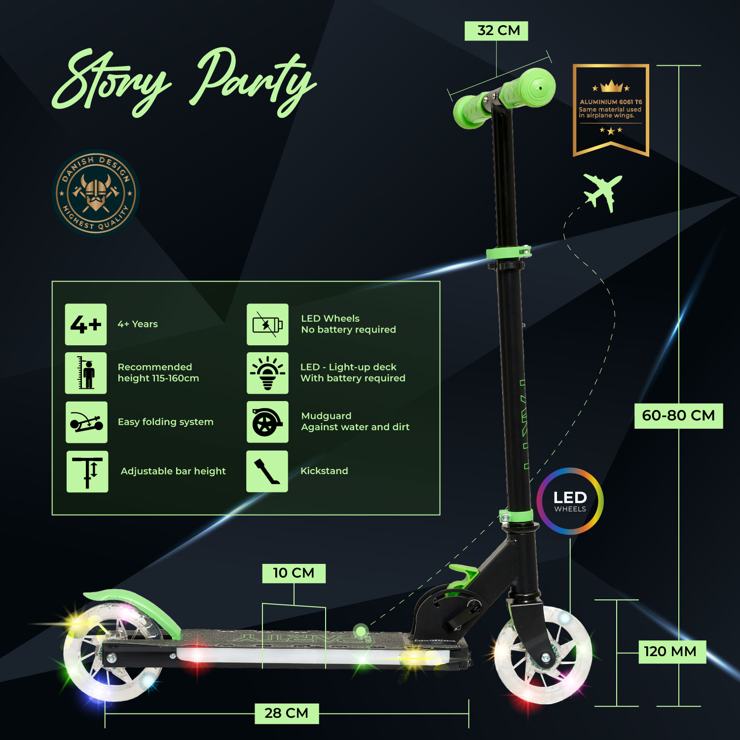 Story Party LED Adjustable Kids Kick Scooter