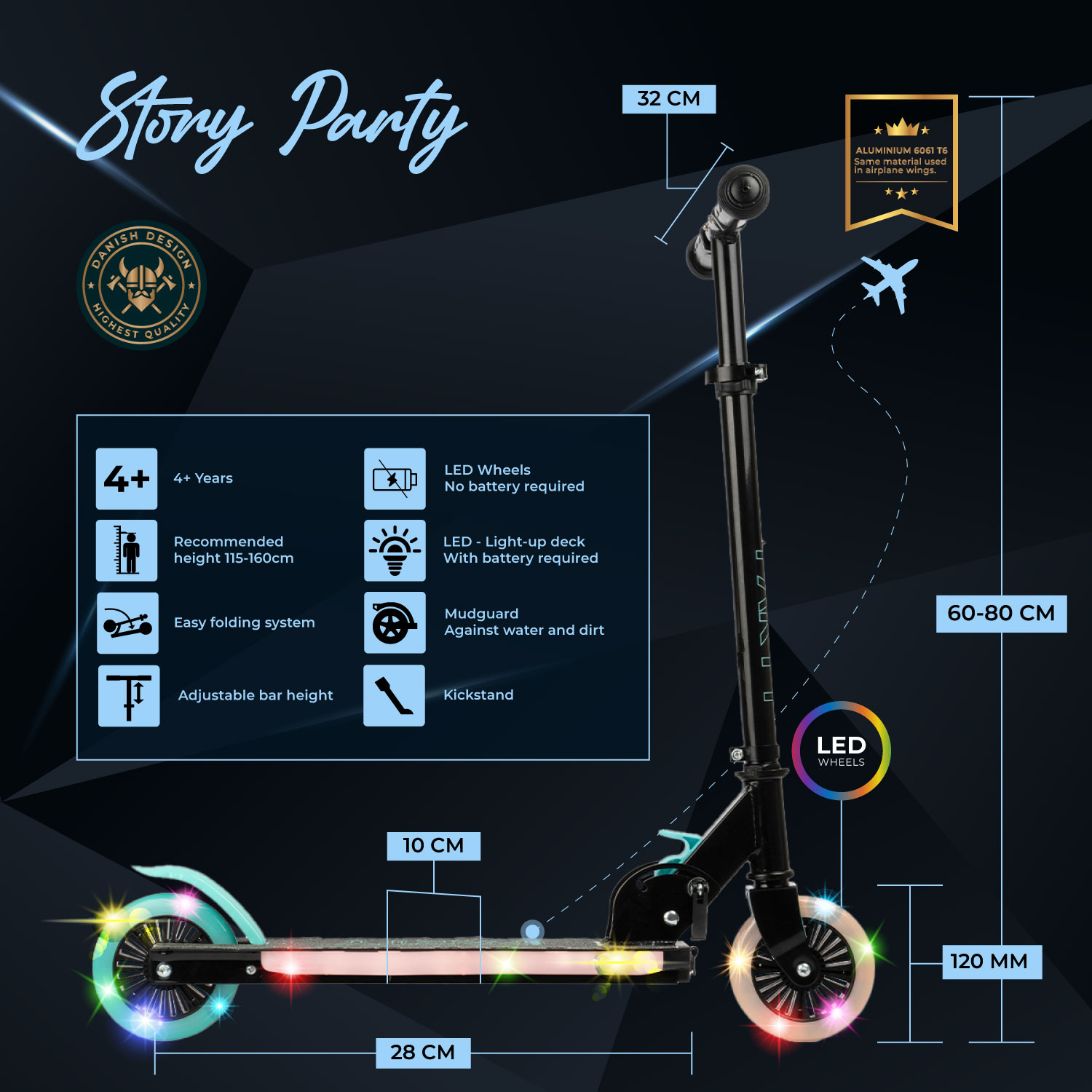 Story Party LED Adjustable Kids Kick Scooter
